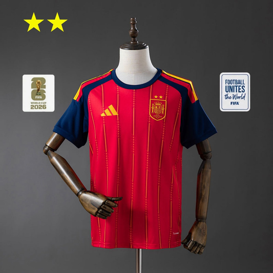 Spain 2026 Home Jersey - World Champions (2 Stars + WC Patches)